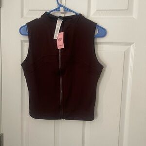 Chocolate Sleeveless Zip-Up Top